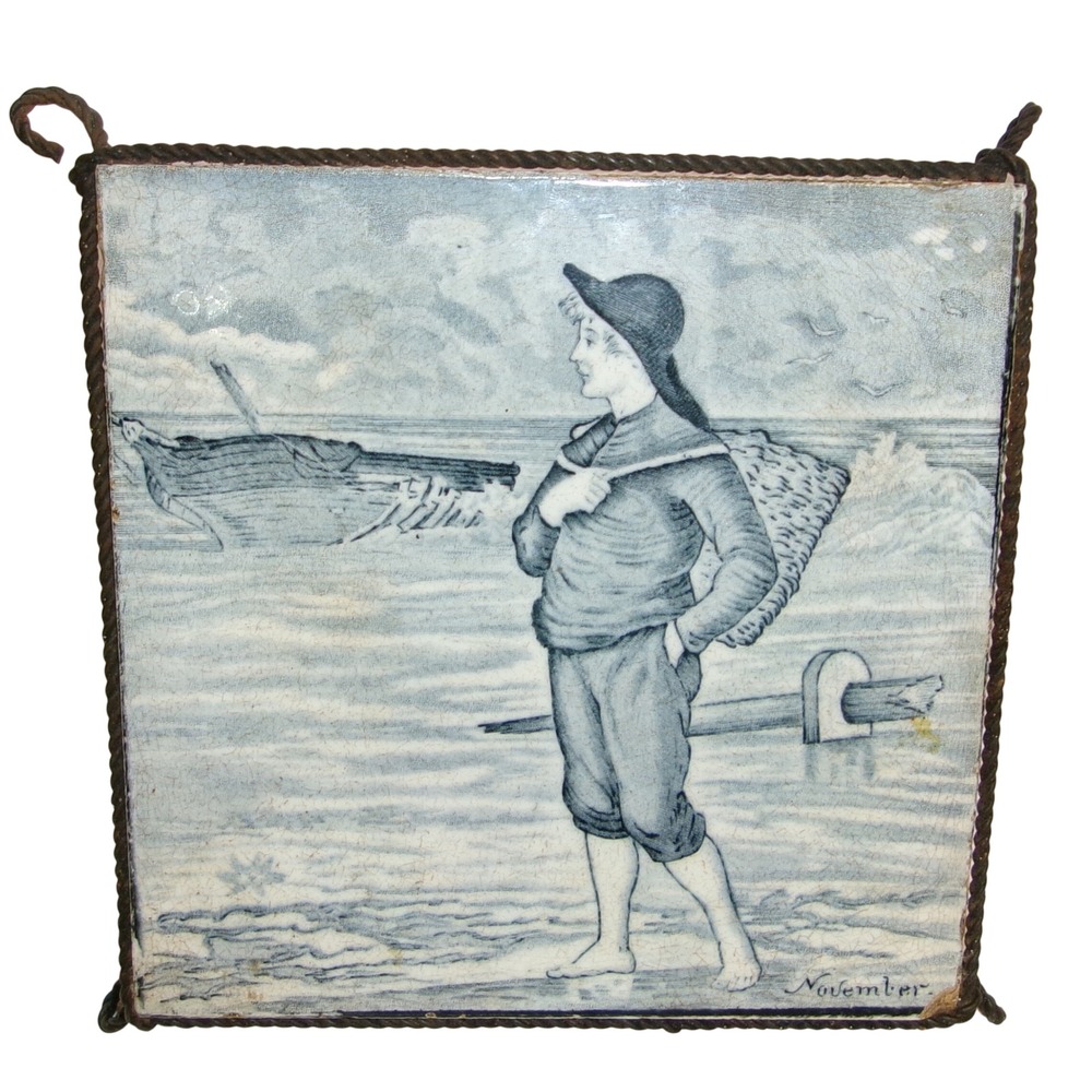 Josian Wedgwood & Sons Old English Months Transferware Tile Trivet